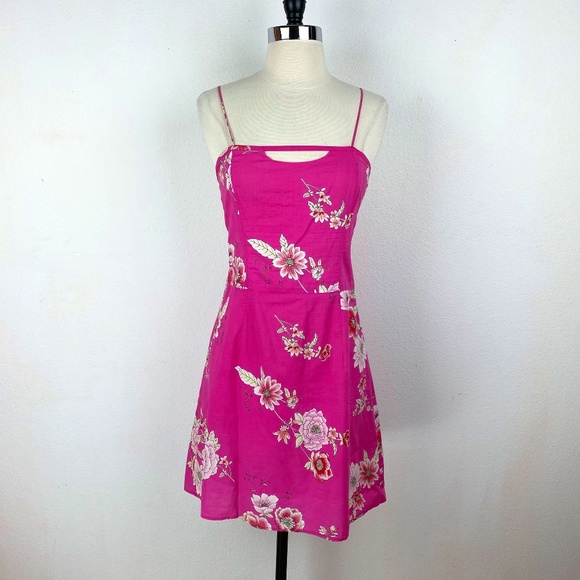 Forever 21 Womens Cotton Pink Floral Summer A-Line Dress Lined Waist 28" Med - Picture 1 of 10